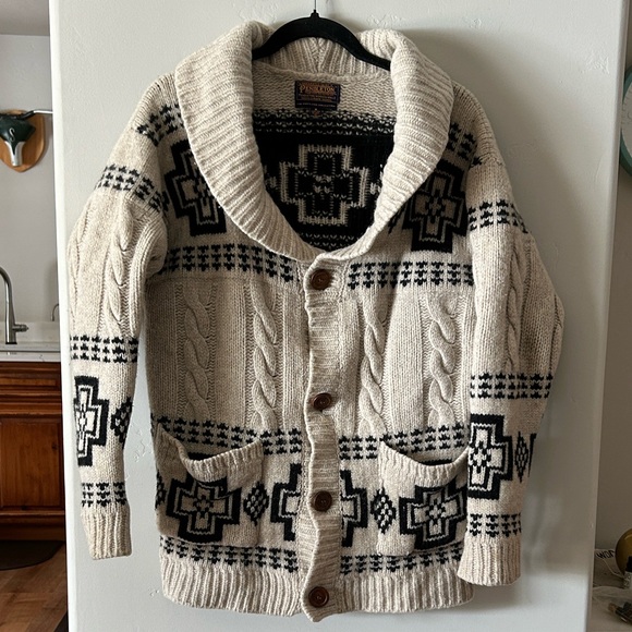 Pendleton Sweaters - Pendleton x Free People Cream and Black Wool Cardigan